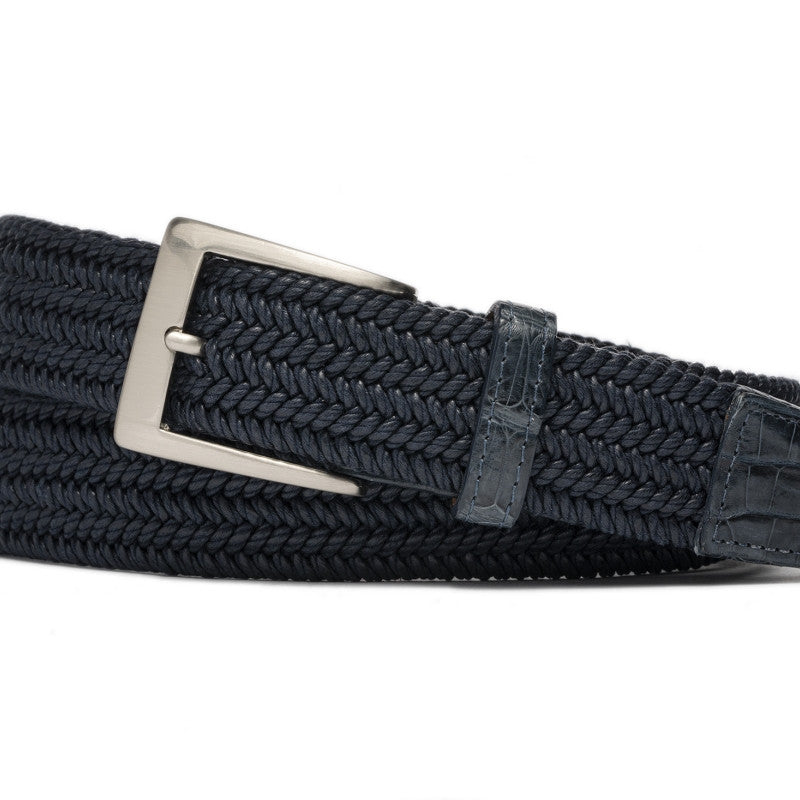 Solid Stretch Belt with Croc Tabs and Brushed Nickel Buckle