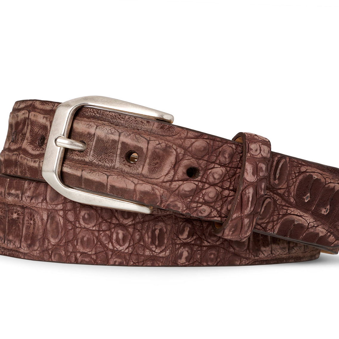 1 3/8 inch Nubuck Crocodile Belt with Antique Silver Buckle w.kleinberg