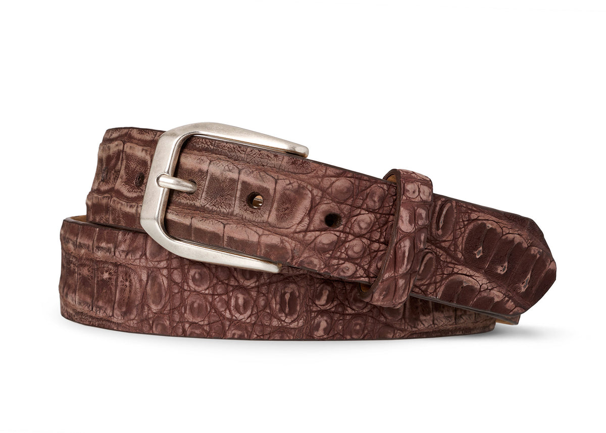1 3/8 inch Nubuck Crocodile Belt with Antique Silver Buckle w.kleinberg