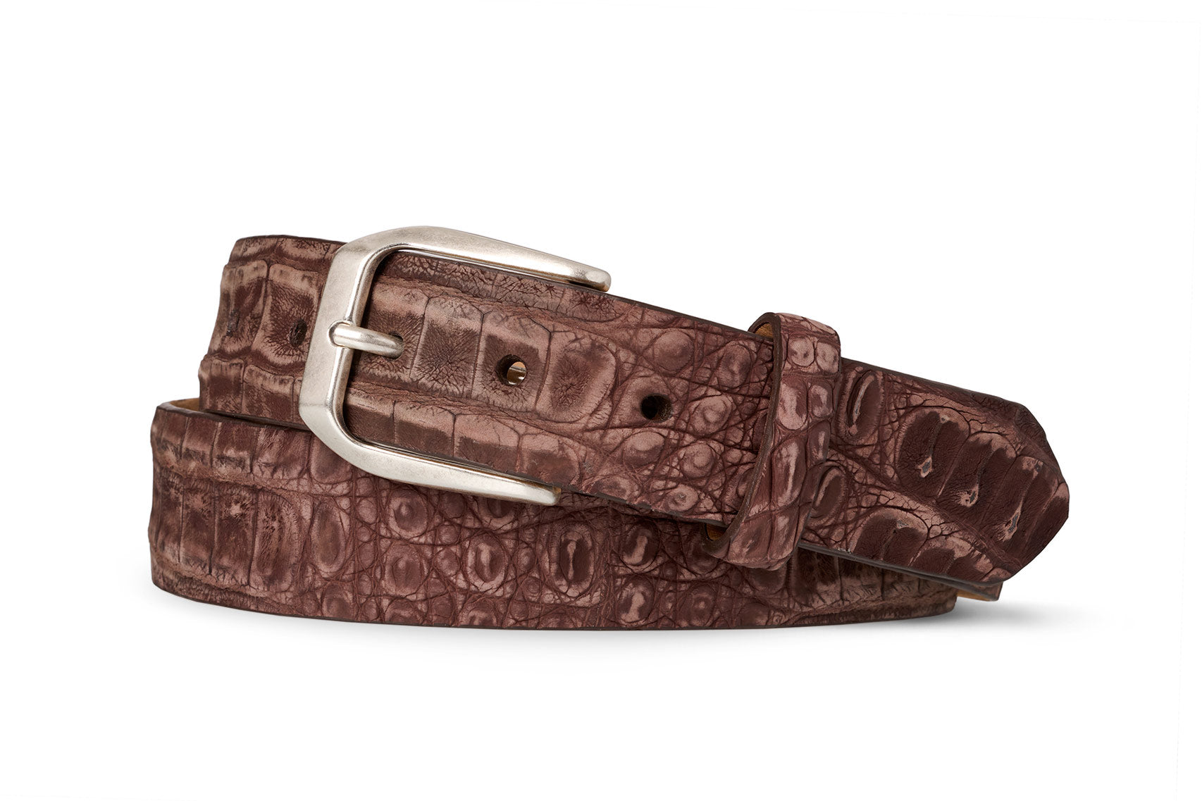 1 3/8 inch Nubuck Crocodile Belt with Antique Silver Buckle w.kleinberg