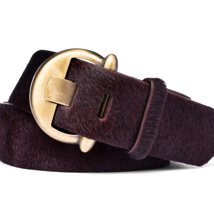 Wide Calf Hair Belt with Brass Buckle