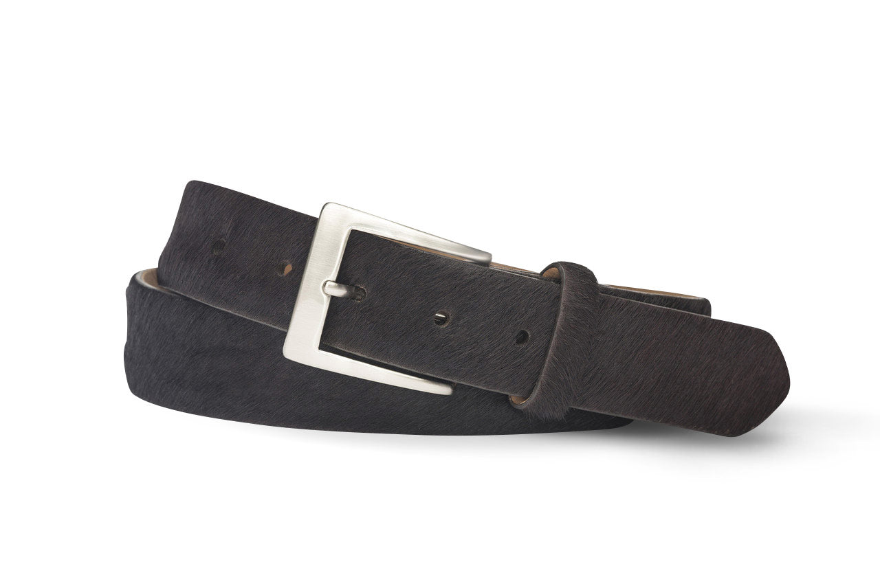 Calf Hair Belt with Brushed Nickel Buckle