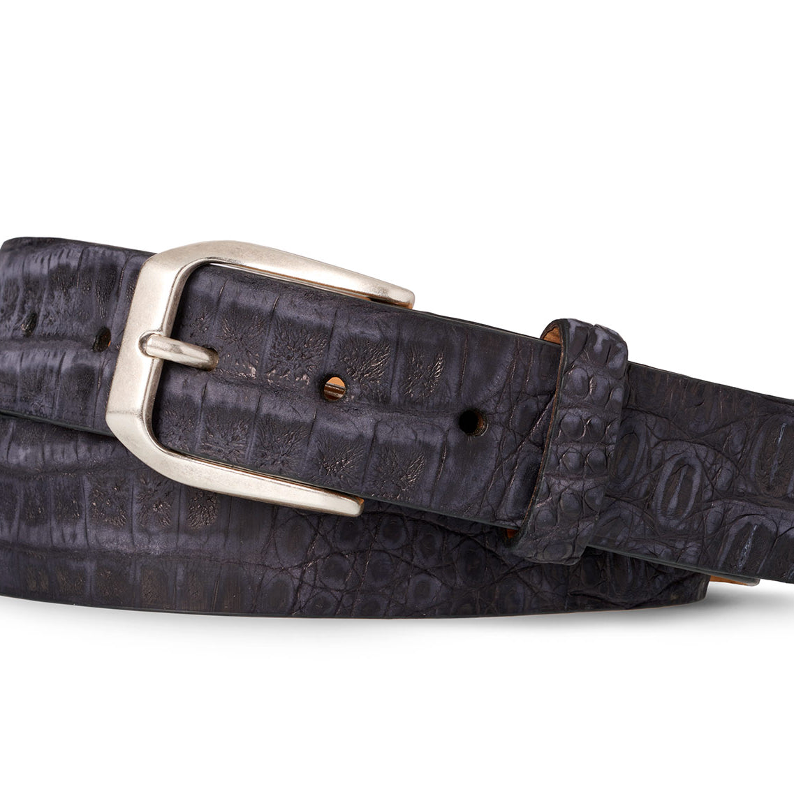 Nubuck Crocodile Belt with Antique Silver Buckle