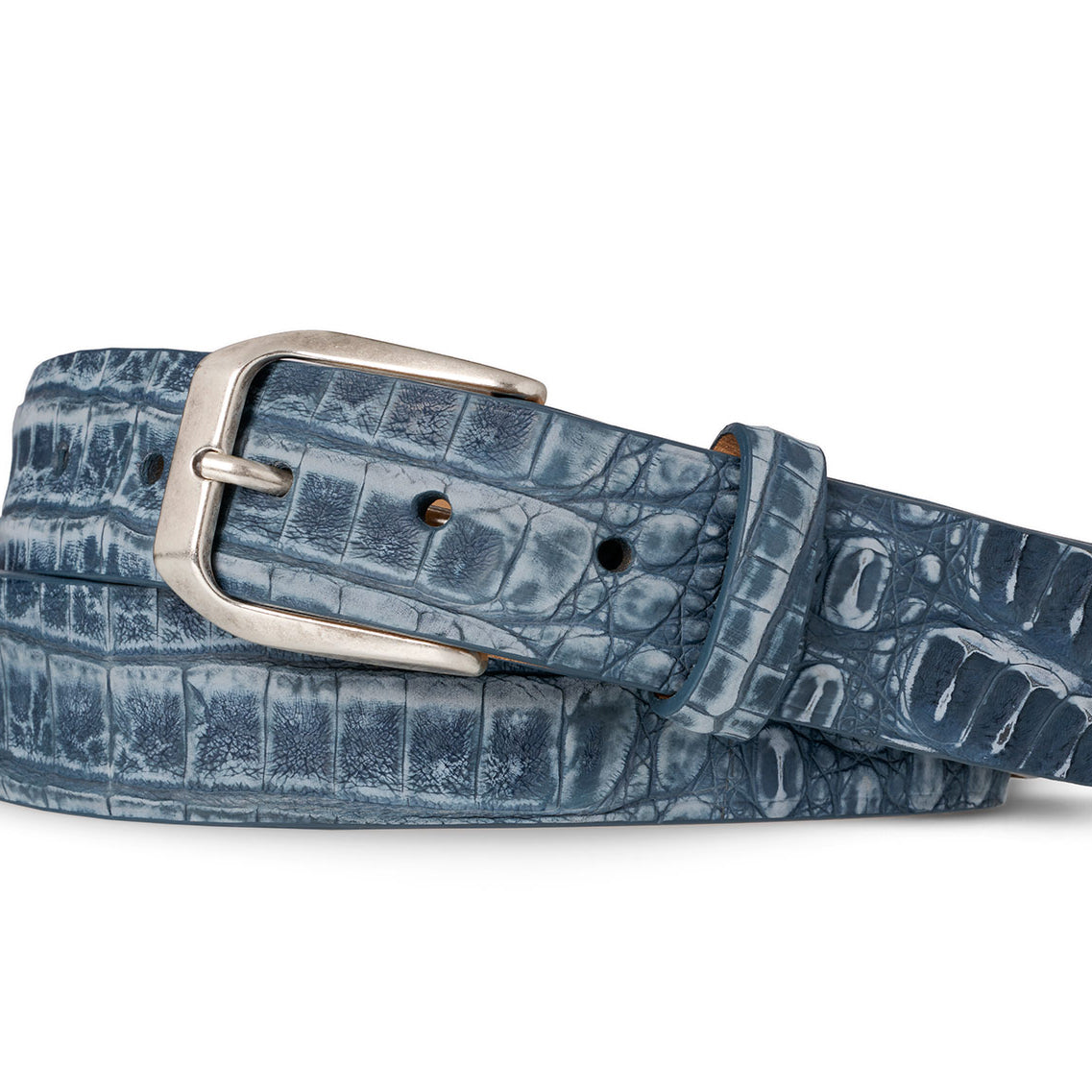 Nubuck Crocodile Belt with Antique Silver Buckle