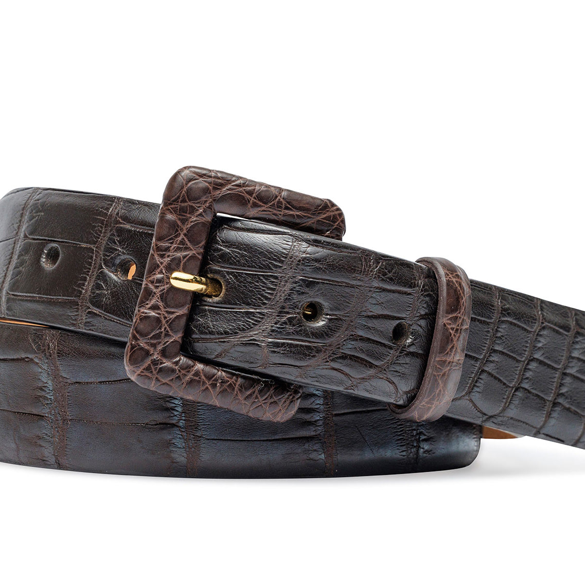 Caiman Crocodile Belt with Covered Buckle