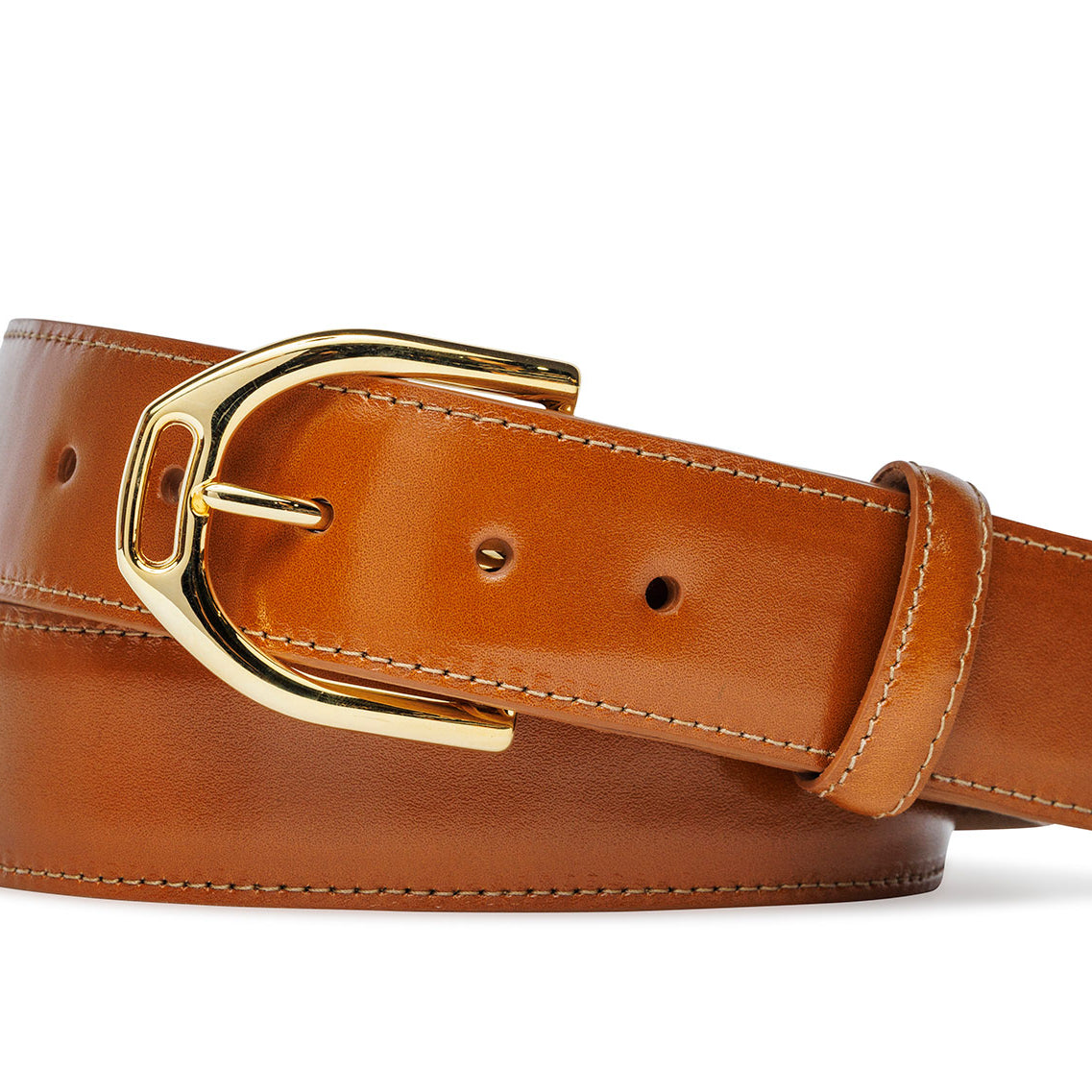 Glazed Calf Belt with Nickel or Gold Stirrup Buckle