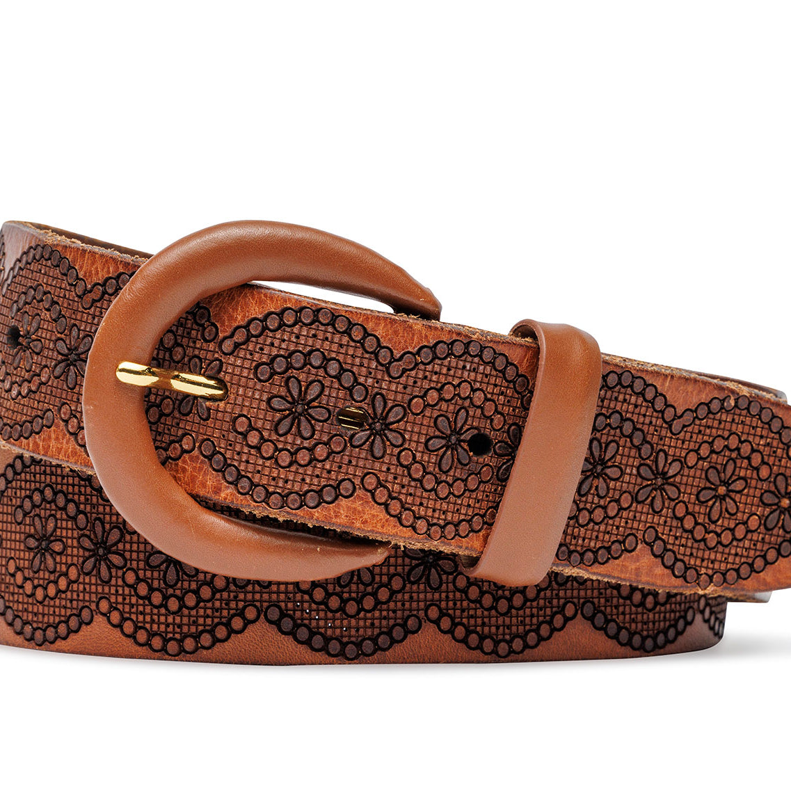 Italian Floral Calf Belt with Covered Buckle