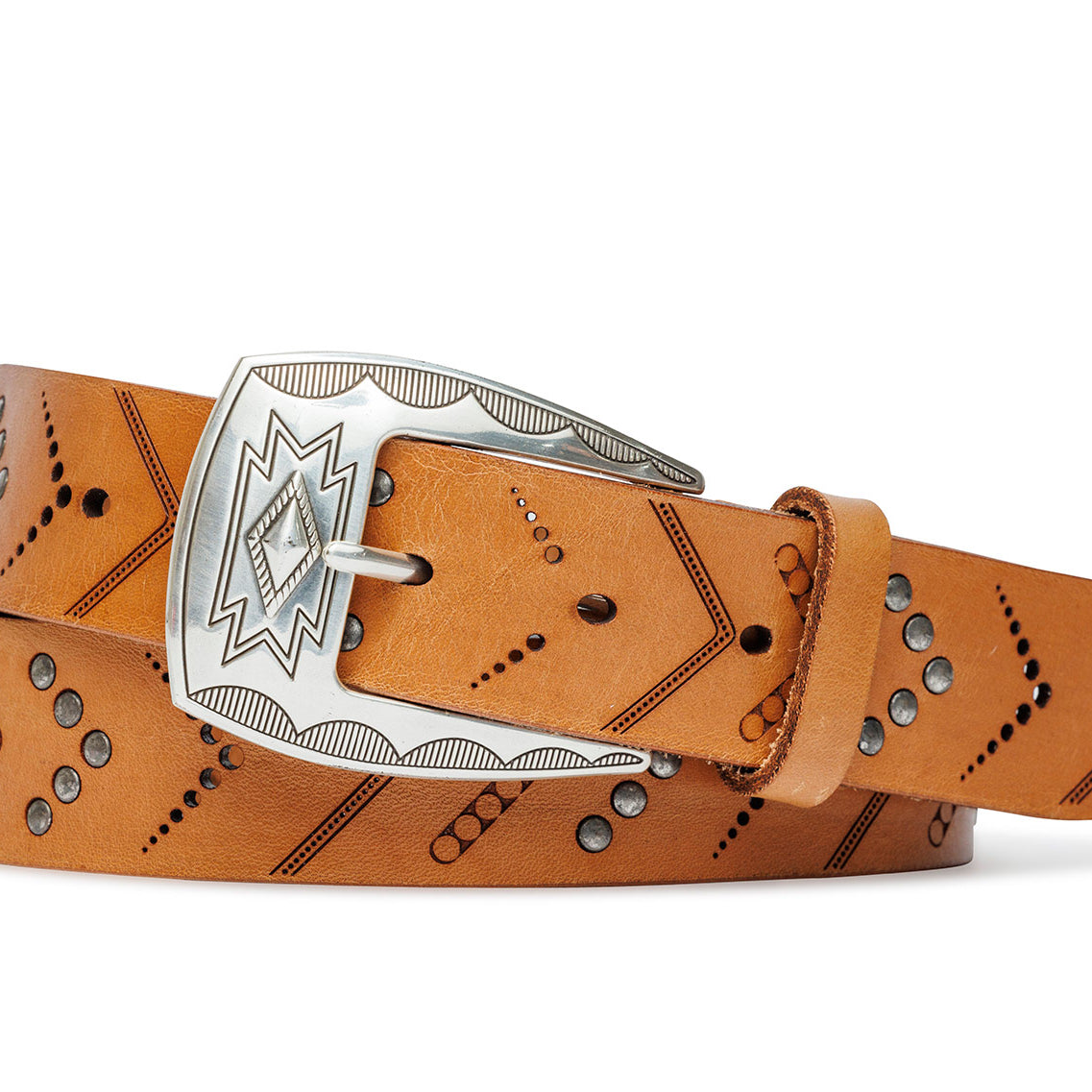 Arrow Studded Calf Belt with Antique Silver Buckle