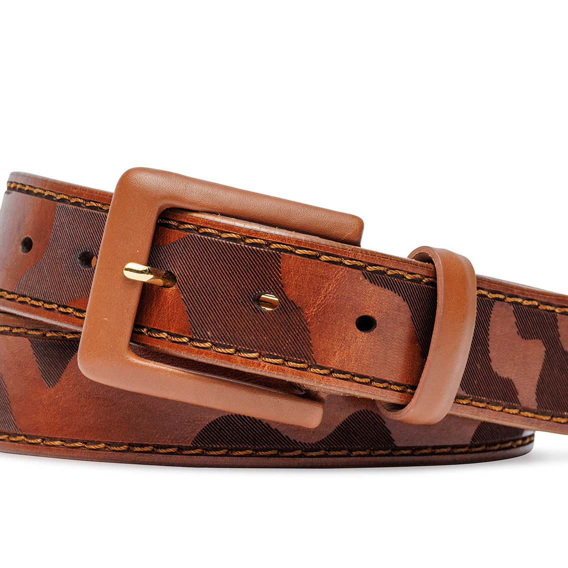 Italian Skived Camo Calf Belt with Covered Buckle