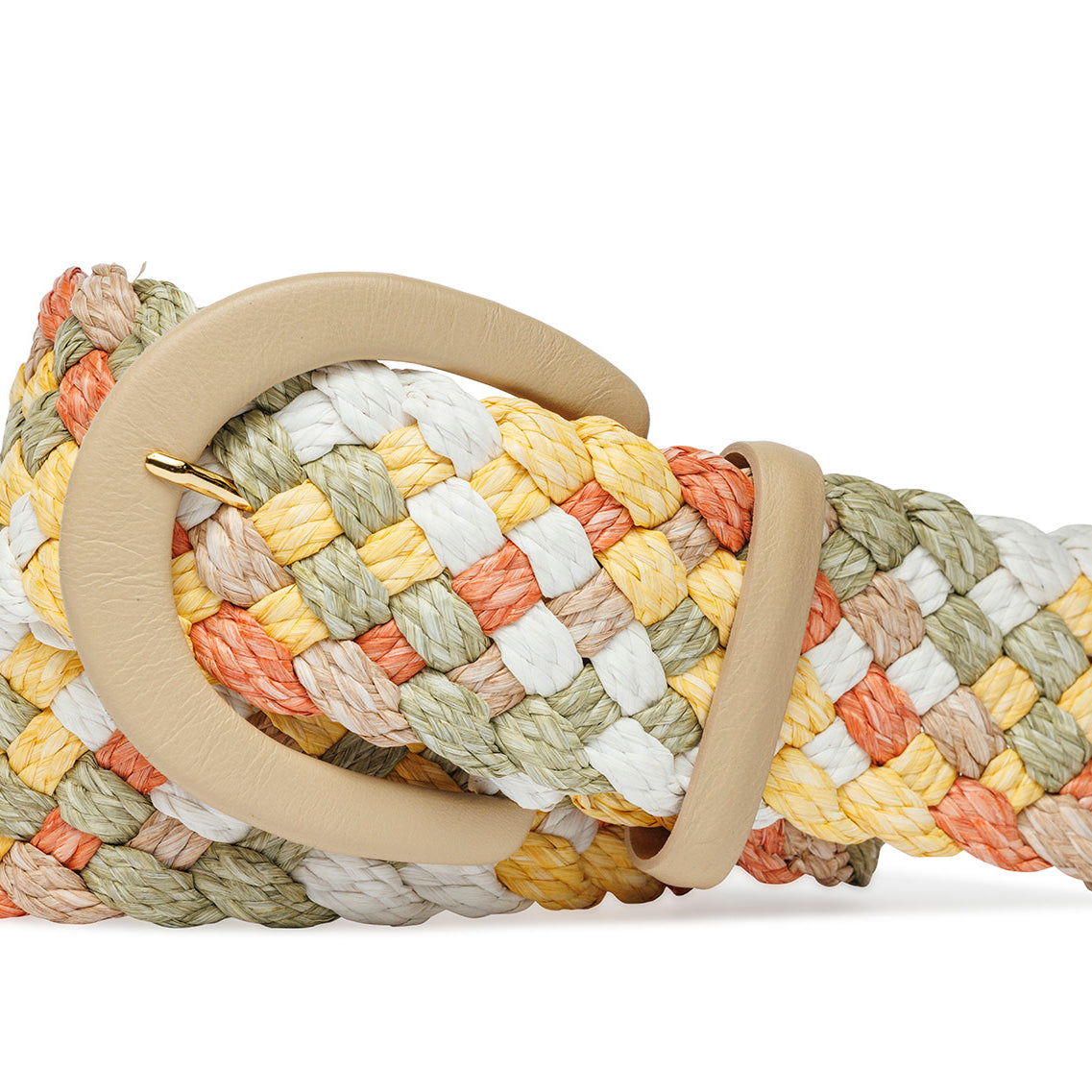 Wide Woven Straw Belt with Covered Buckle