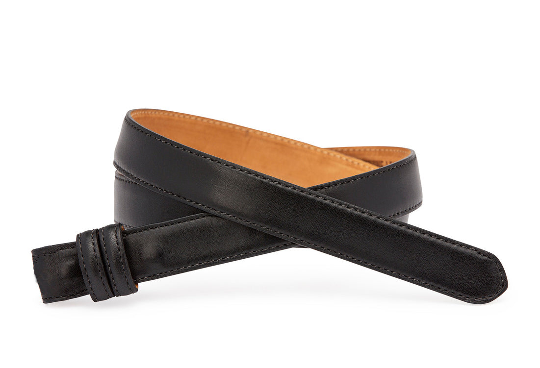 Black Nappa Calf Slide Belt Strap with Nubuck Lining