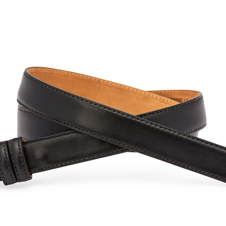 Black Nappa Calf Slide Belt Strap with Nubuck Lining