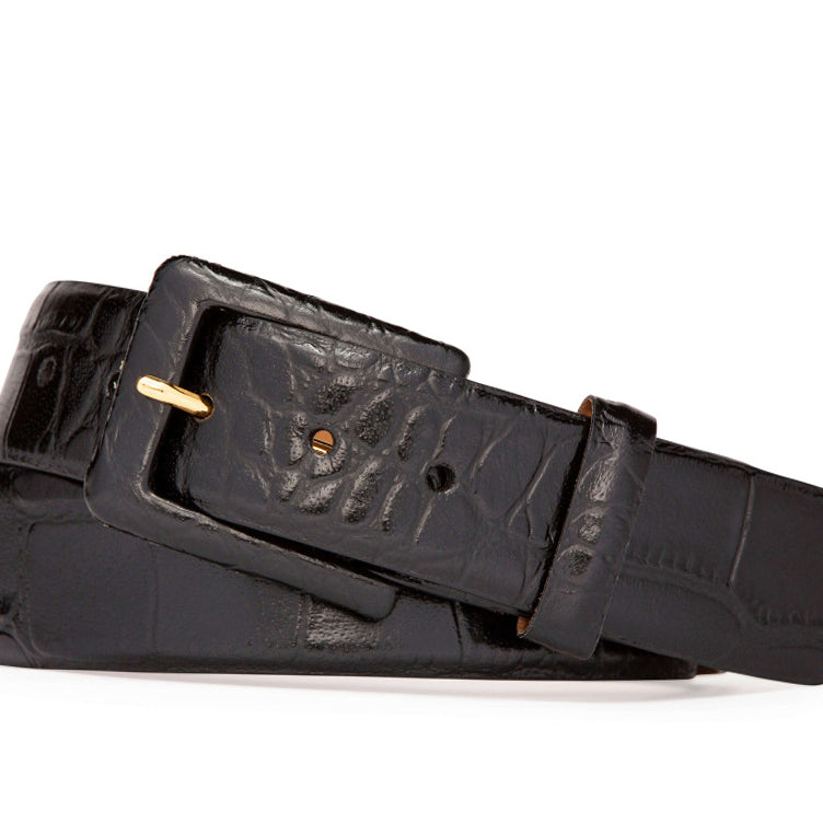 Embossed Crocodile Belt with Covered Buckle