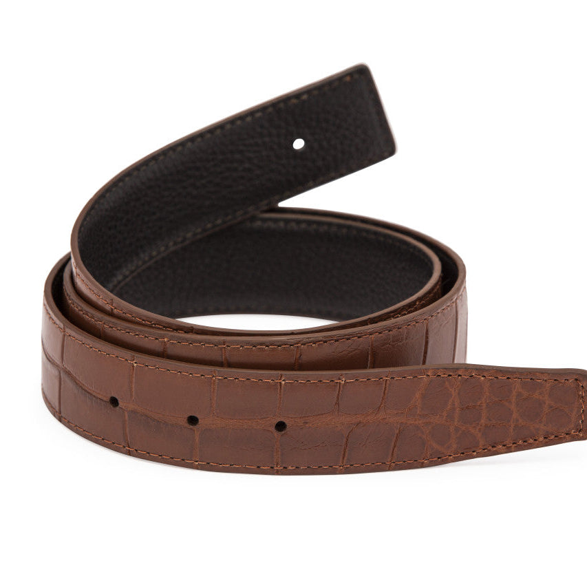 Matte Alligator and Pebbled Calf Reversible H Strap