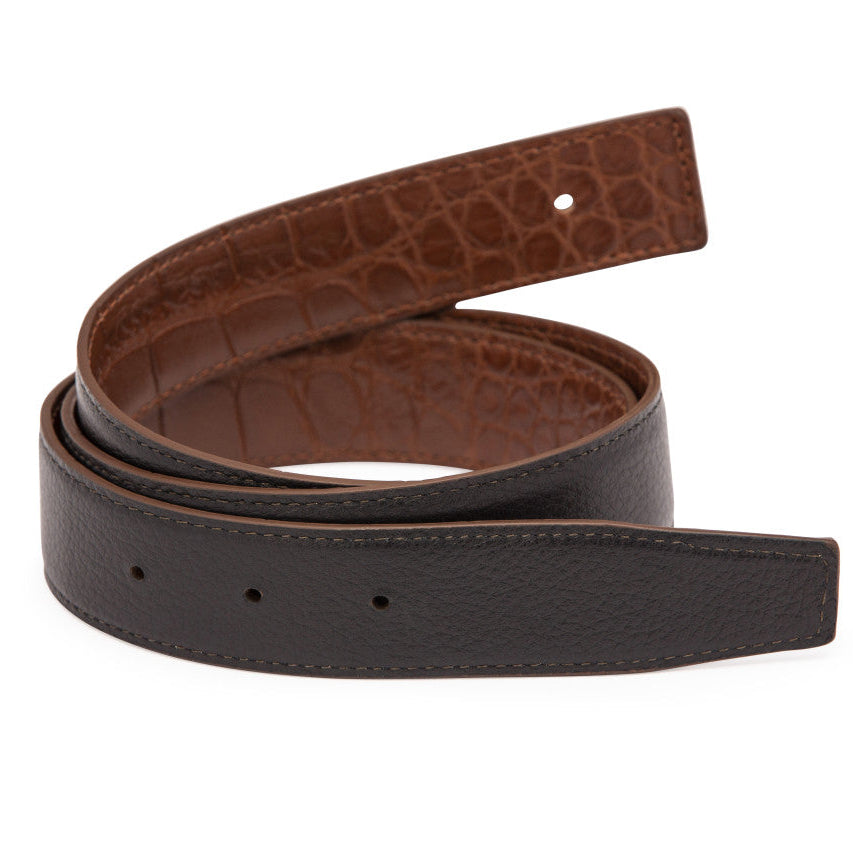 Matte Alligator and Pebbled Calf Reversible H Strap