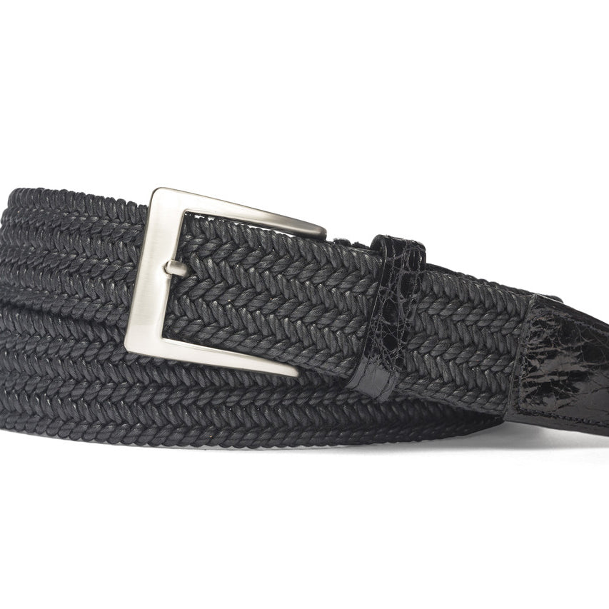 Solid Stretch Belt with Croc Tabs and Brushed Nickel Buckle