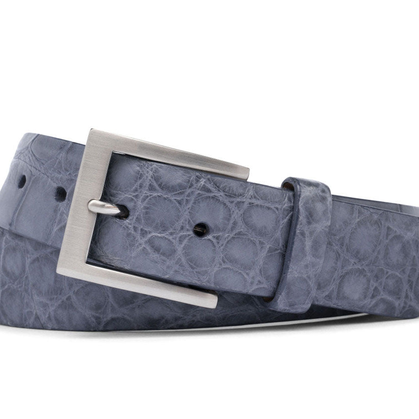 1-3/8" Matte American Alligator Belt with Brushed Nickel and Gold Buckles