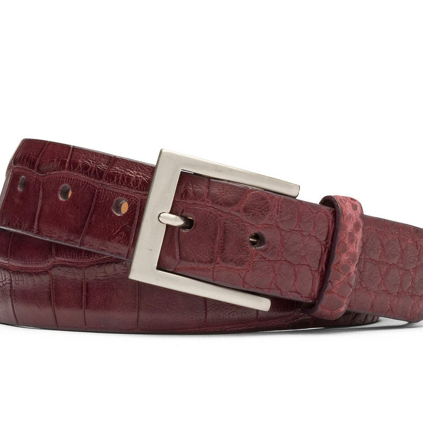 1-1/2" Matte American Alligator Belt with Brushed Nickel and Gold Buckles
