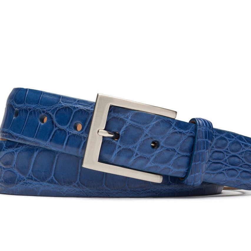 1-3/8" Matte American Alligator Belt with Brushed Nickel and Gold Buckles