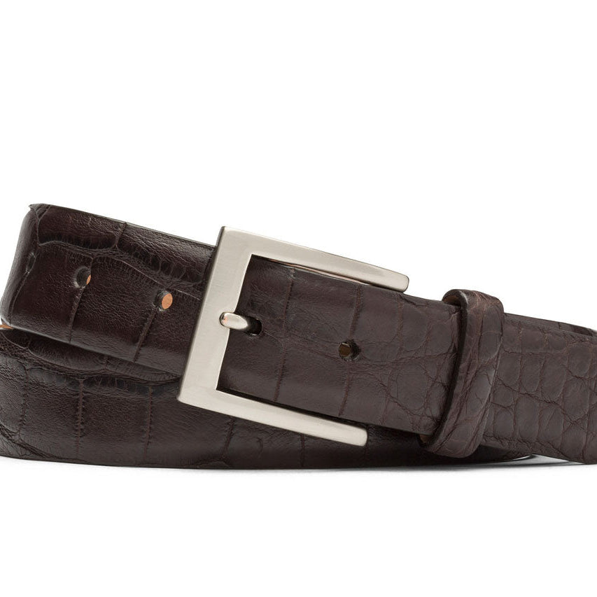 1" Matte American Alligator Belt with Brushed Nickel and Gold Buckles