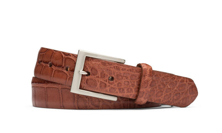 1-3/8" Matte American Alligator Belt with Brushed Nickel and Gold Buckles