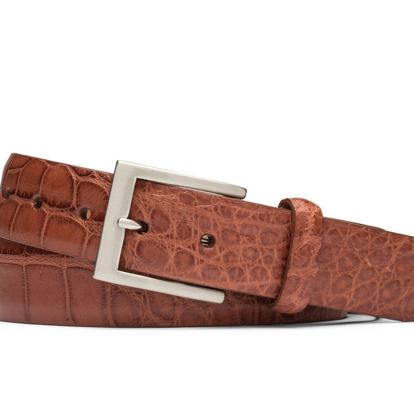 1-3/8" Matte American Alligator Belt with Brushed Nickel and Gold Buckles