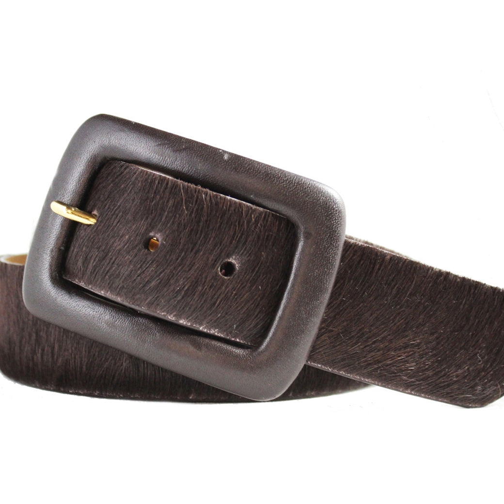 Calf Hair Belt with Covered Buckle