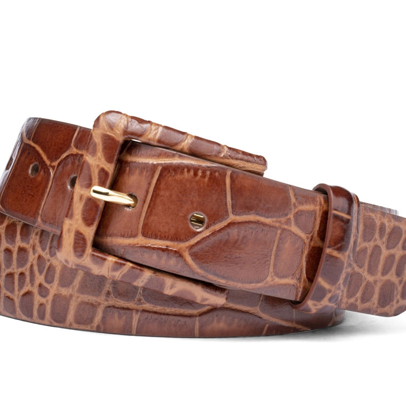 Embossed Crocodile Belt with Covered Buckle
