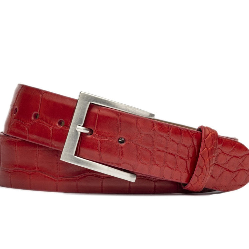 1-3/8" Matte American Alligator Belt with Brushed Nickel and Gold Buckles