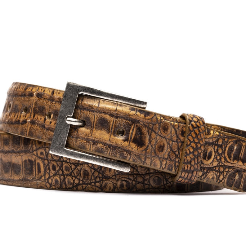 Vintage Crocodile Belt with Antique Nickel Buckle