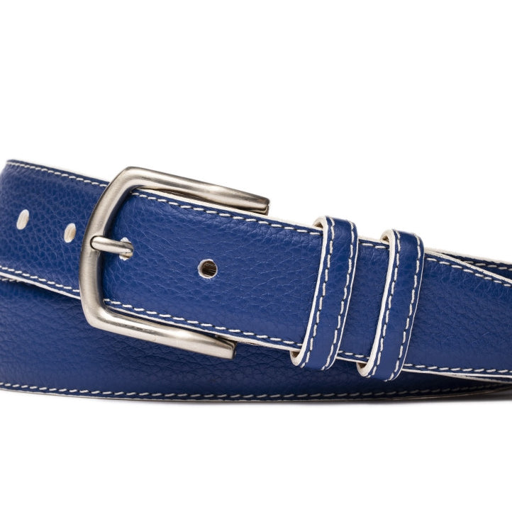 Contrast Pebbled Calf Belt with Nickel Buckle