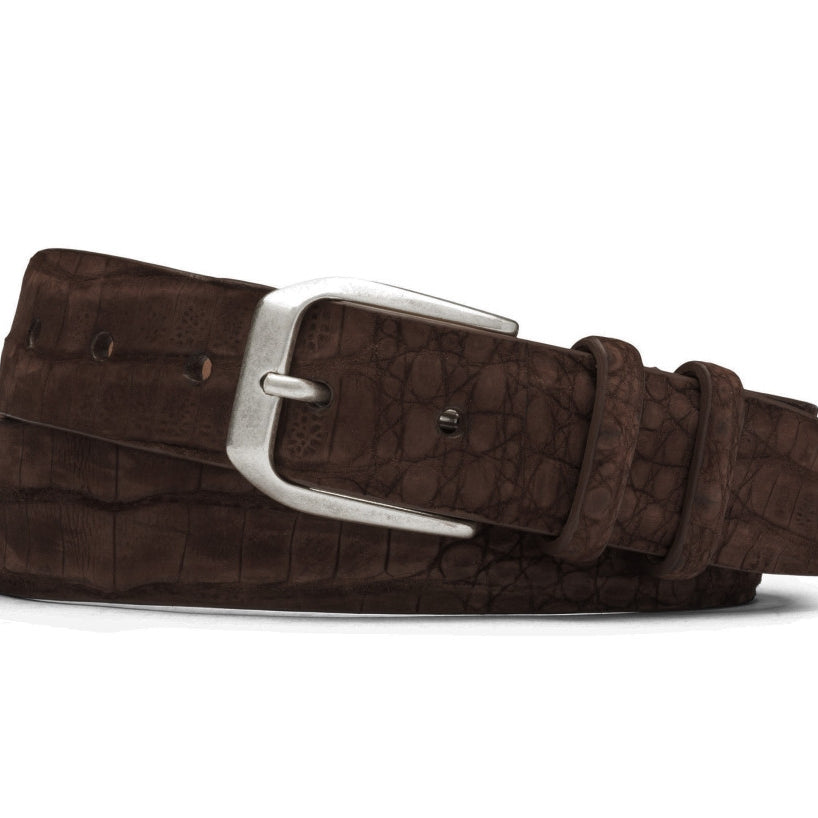 Sueded Crocodile Belt with Antique Silver Buckle