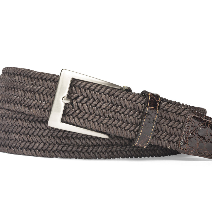 w.kleinberg Solid Stretch Belt with Crocodile Tabs and Brushed Nickel Buckle