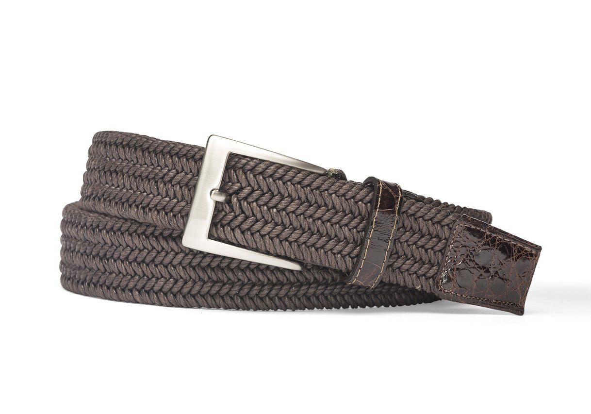 w.kleinberg Solid Stretch Belt with Crocodile Tabs and Brushed Nickel Buckle