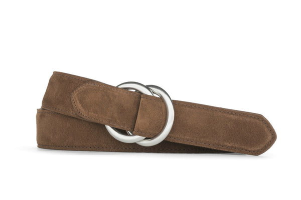 Suede Calf O-Ring Belt with Matte Nickel Rings — w.kleinberg