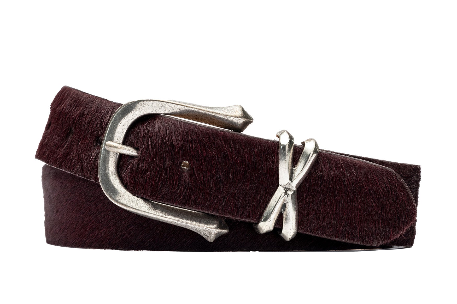 Hair Calf Belt with Antique Nickel Buckle and Keeper Set