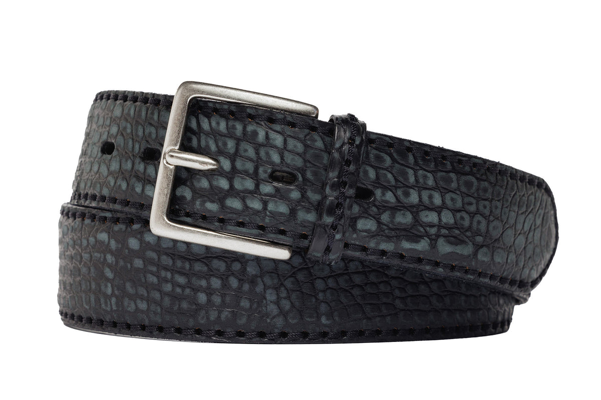 Buffed Italian Alligator Belt with Antique Silver Buckle