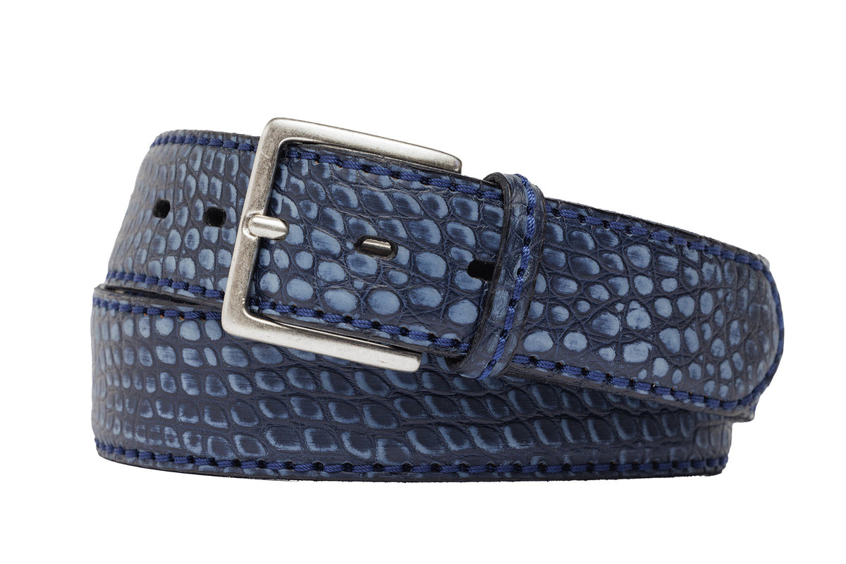 Buffed Italian Alligator Belt with Antique Silver Buckle