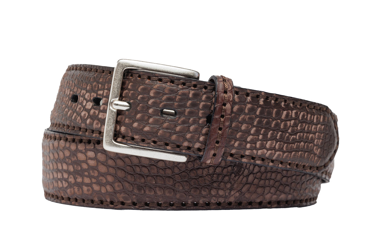 Buffed Italian Alligator Belt with Antique Silver Buckle