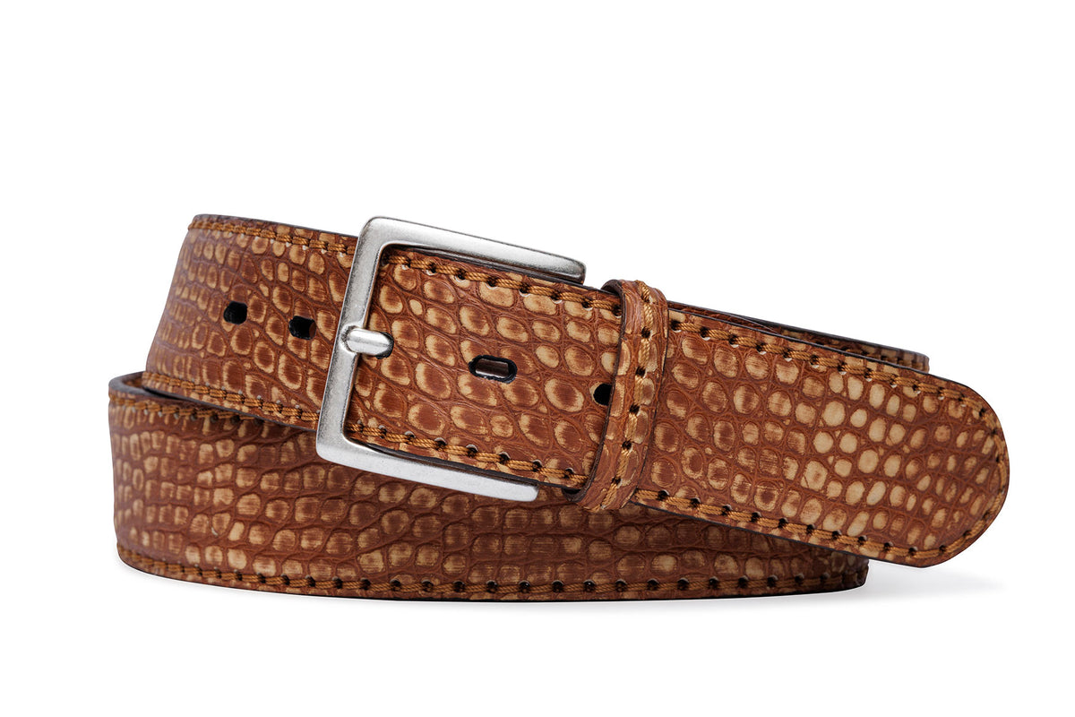 Buffed Italian Alligator Belt with Antique Silver Buckle