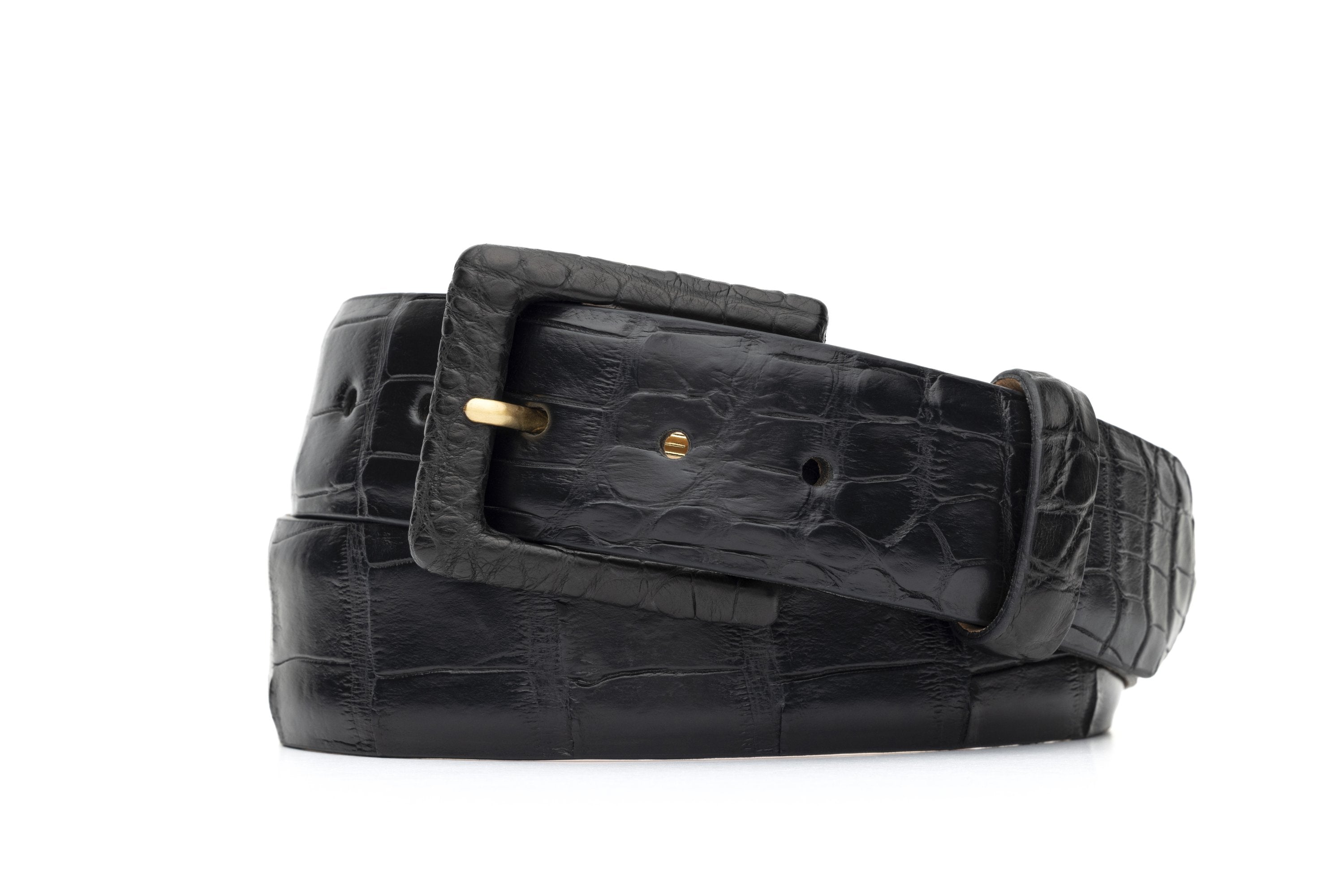 Matte Alligator Belt with Covered Buckle - Black