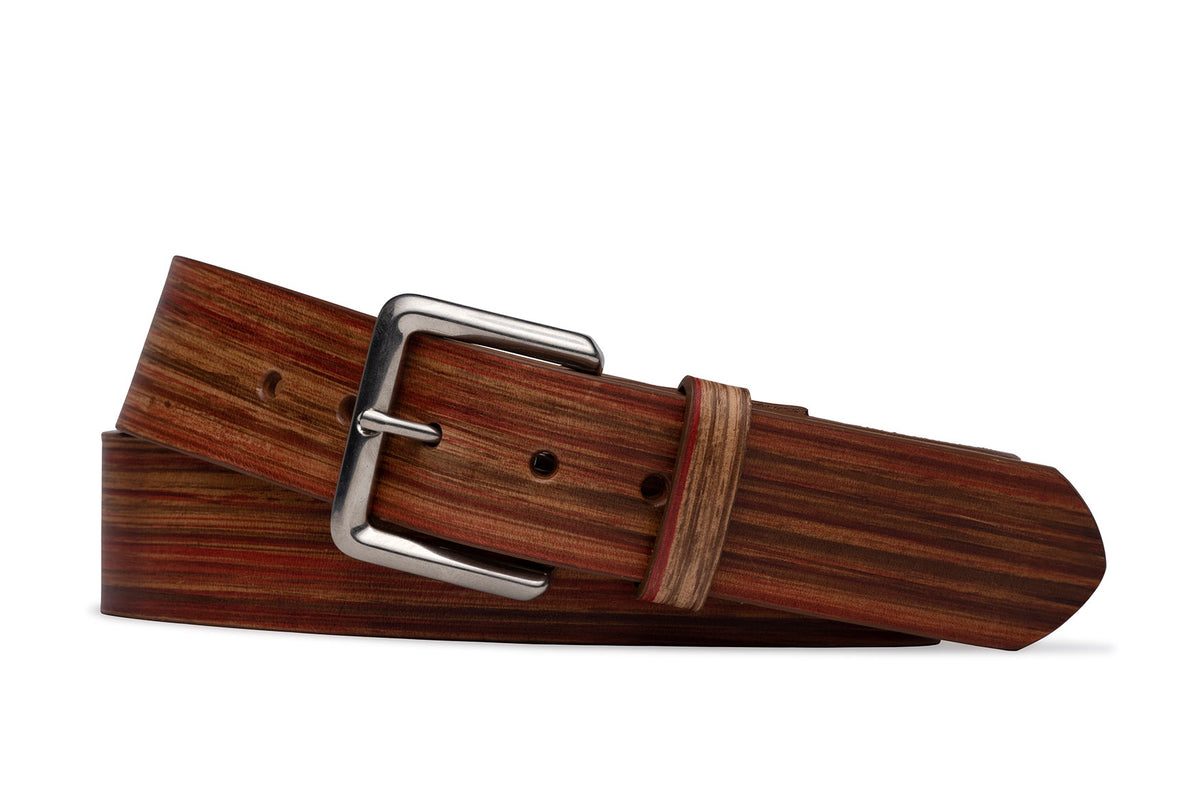 Striped Calf Belt with Antique Nickel Buckle