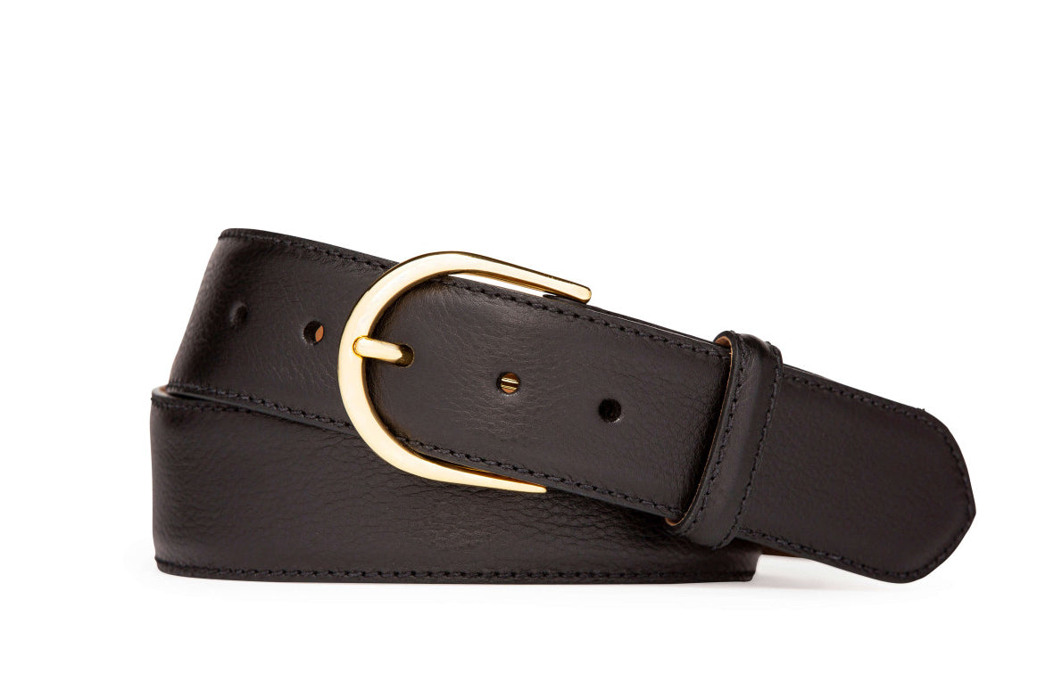 Textured Calf Belt with Brushed Gold Buckle