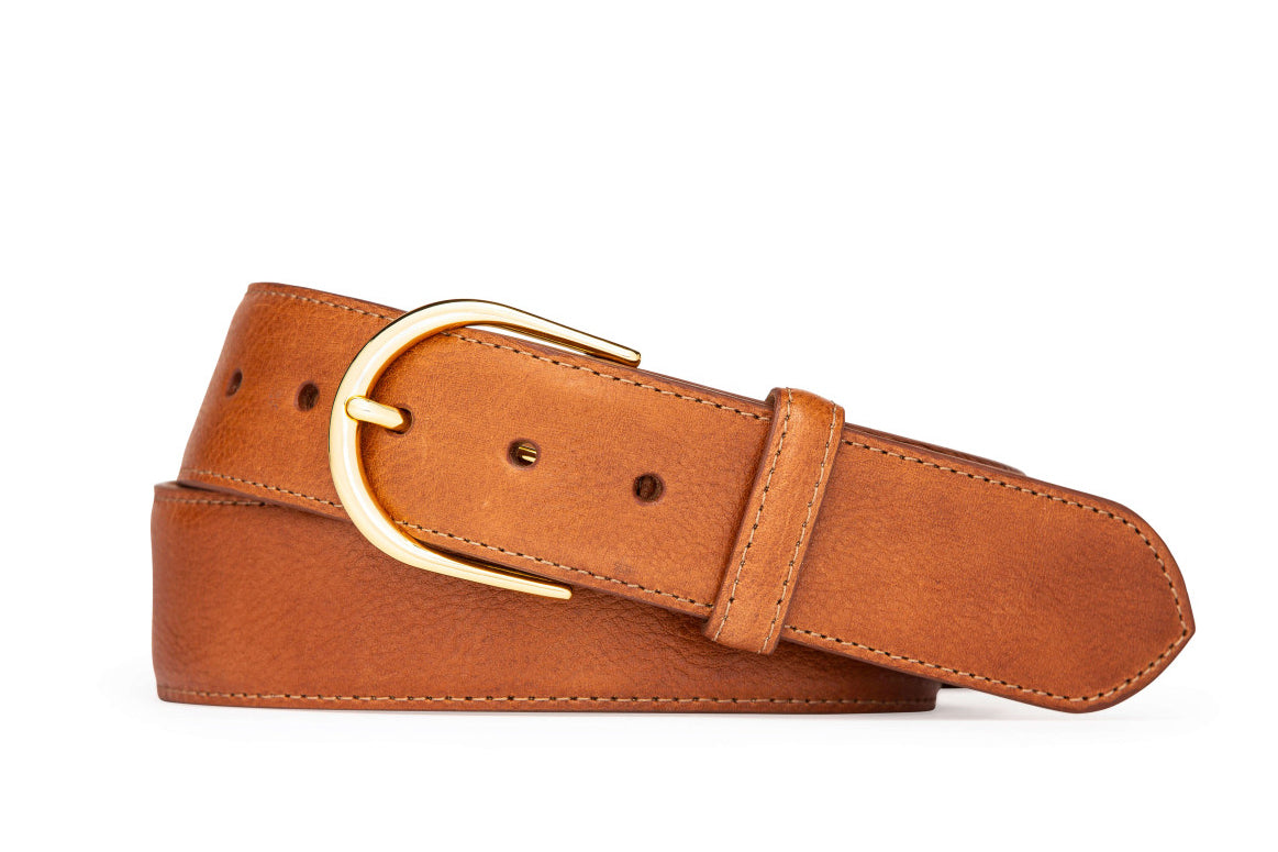 Textured Calf Belt with Brushed Gold Buckle