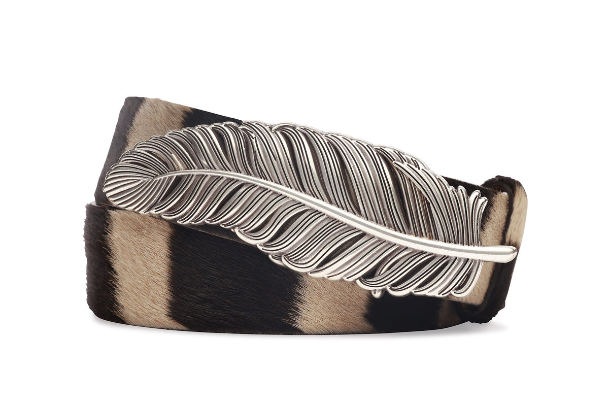 1-1/2&quot; Zebra Belt with Feather Plaque Buckle