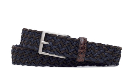 Cloth Weave Belt with Crocodile Tabs and Brushed Nickel Buckle