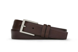 Extra-Long Semi-Matte Calf Belt with Brushed Nickel Buckle