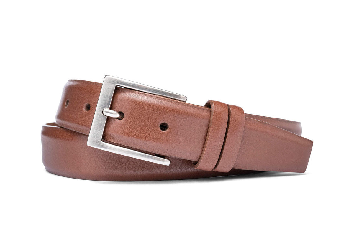 Extra-Long Semi-Matte Calf Belt with Brushed Nickel Buckle