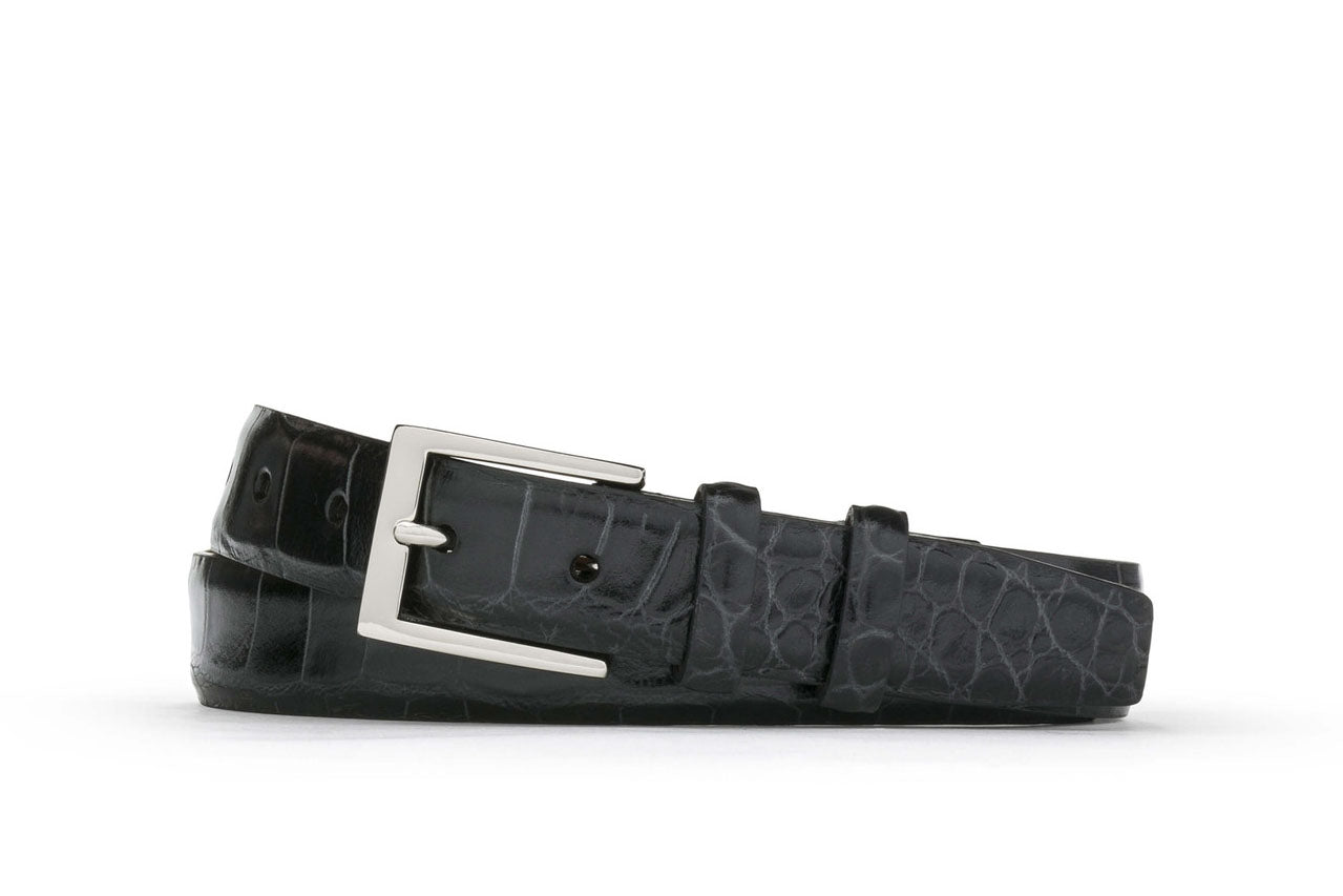 Embossed Crocodile Belt with Nickel Buckle - w.kleinberg Embossed Crocodile Belt with Nickel Buckle - w.kleinberg