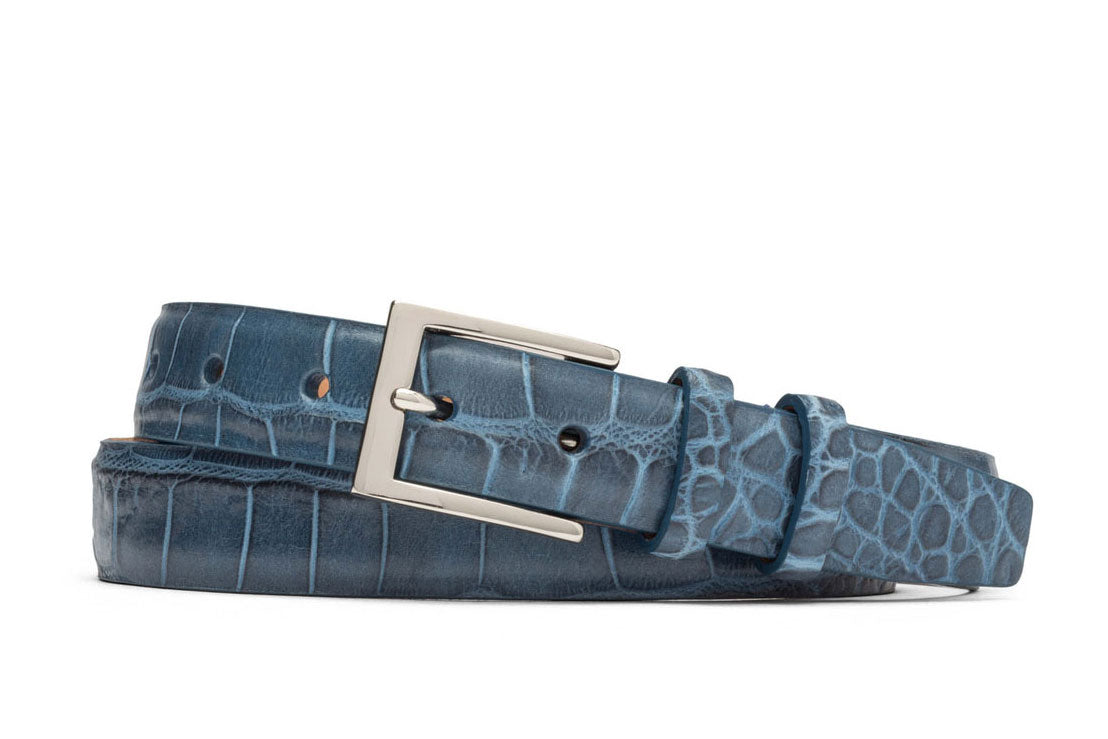 Embossed Crocodile Belt with Nickel Buckle